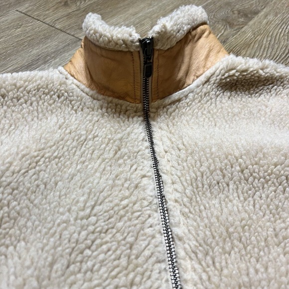 Orvis Jacket Sherpa Fleece Tan Brown Elbow Patch Leather Trim Small - Picture 7 of 14